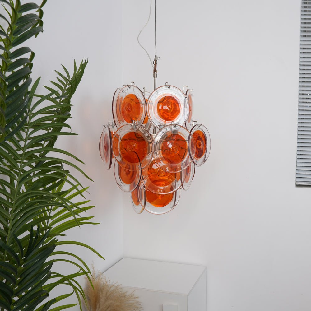 Orange Transparent Murano Glass Disc Chandelier