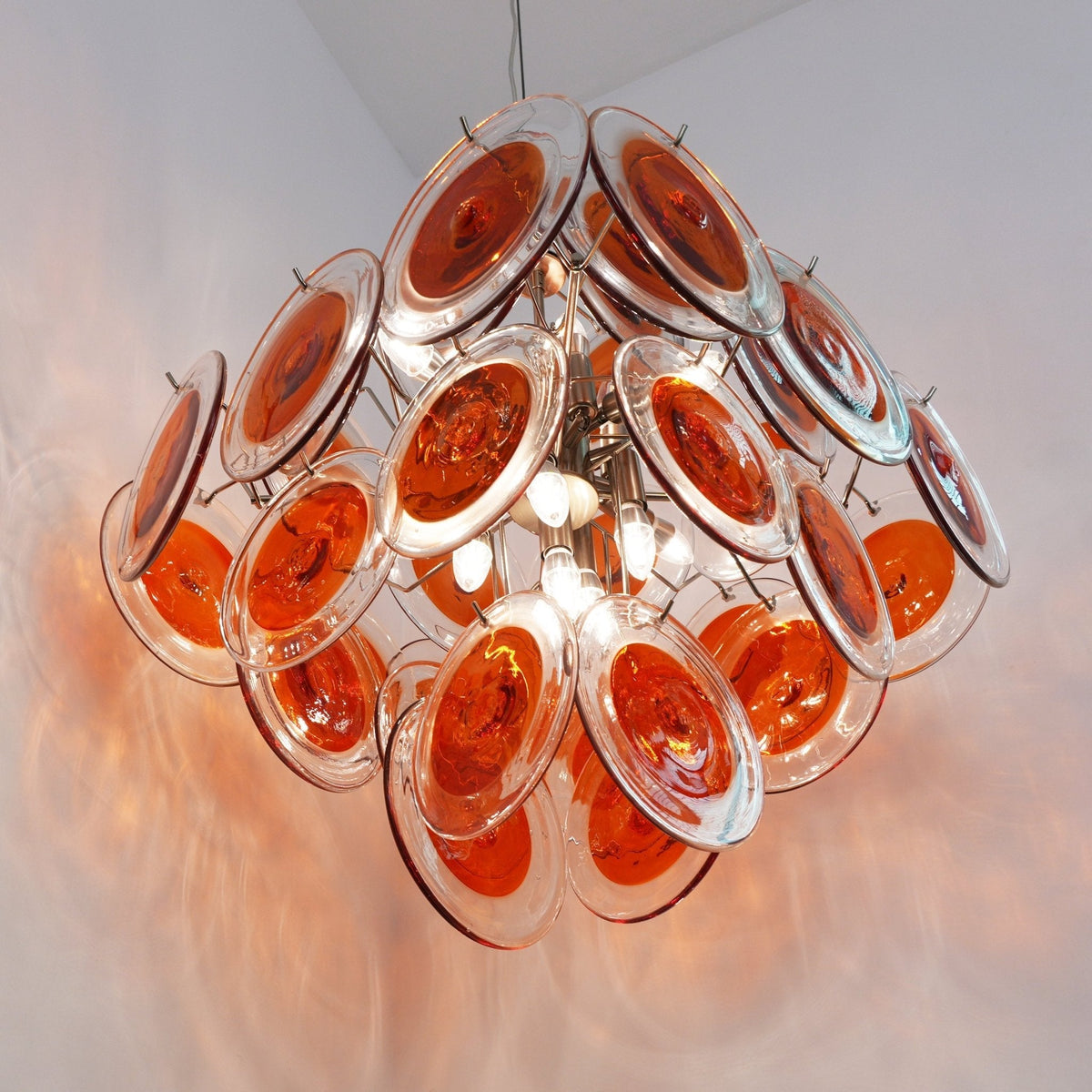 Orange Transparent Murano Glass Disc Chandelier