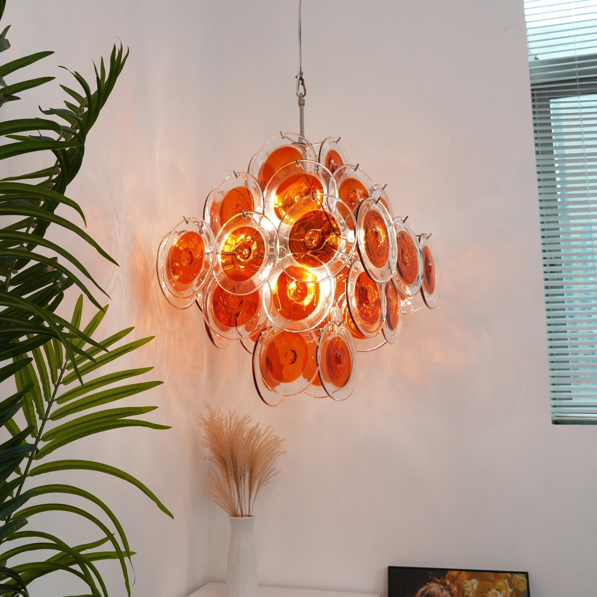 Orange Transparent Murano Glass Disc Chandelier
