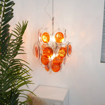 Orange Transparent Murano Glass Disc Chandelier