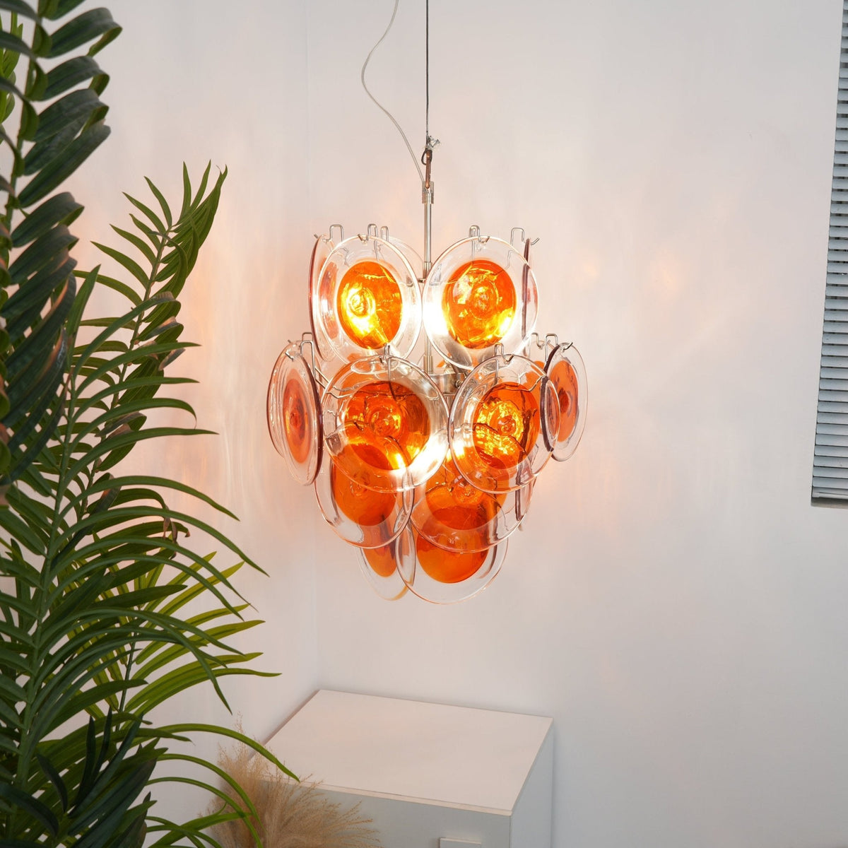 Orange Transparent Murano Glass Disc Chandelier
