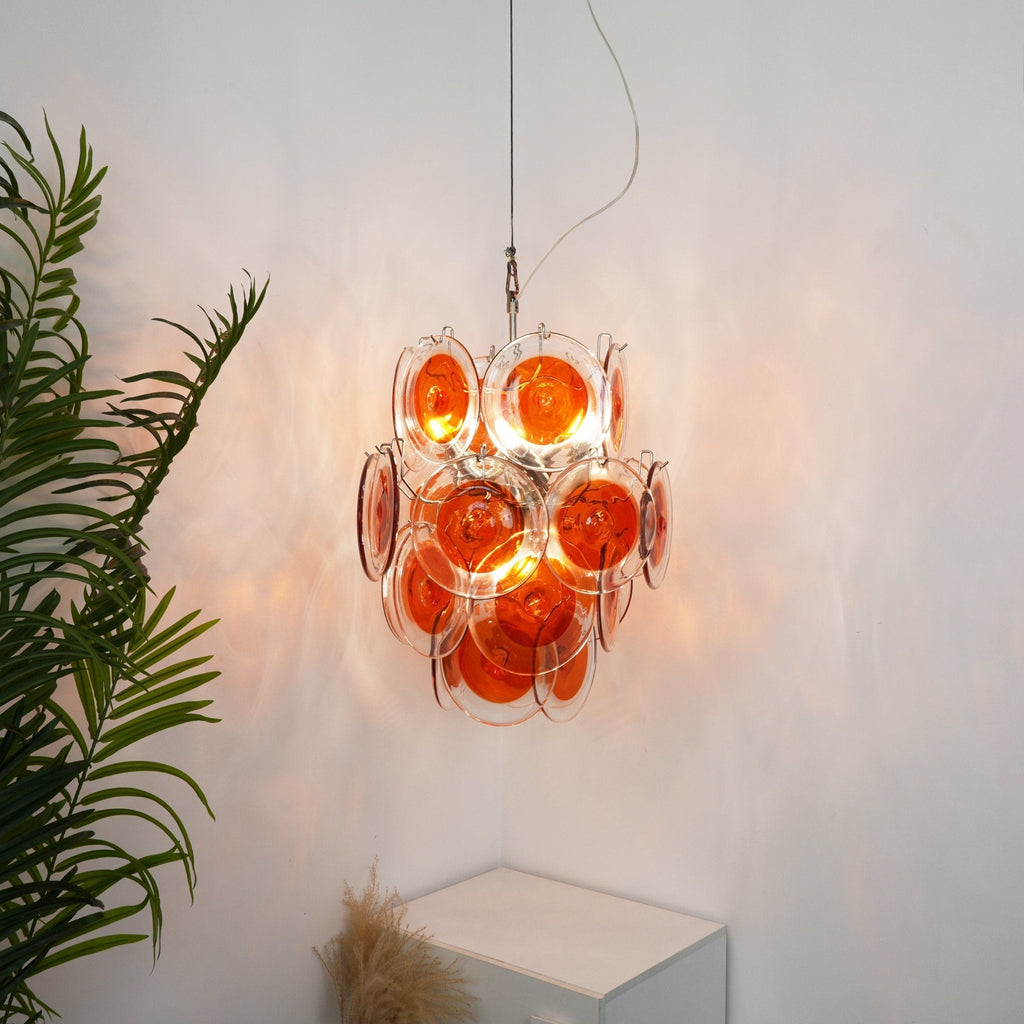 Orange Transparent Murano Glass Disc Chandelier