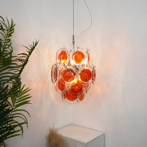 Orange Transparent Murano Glass Disc Chandelier