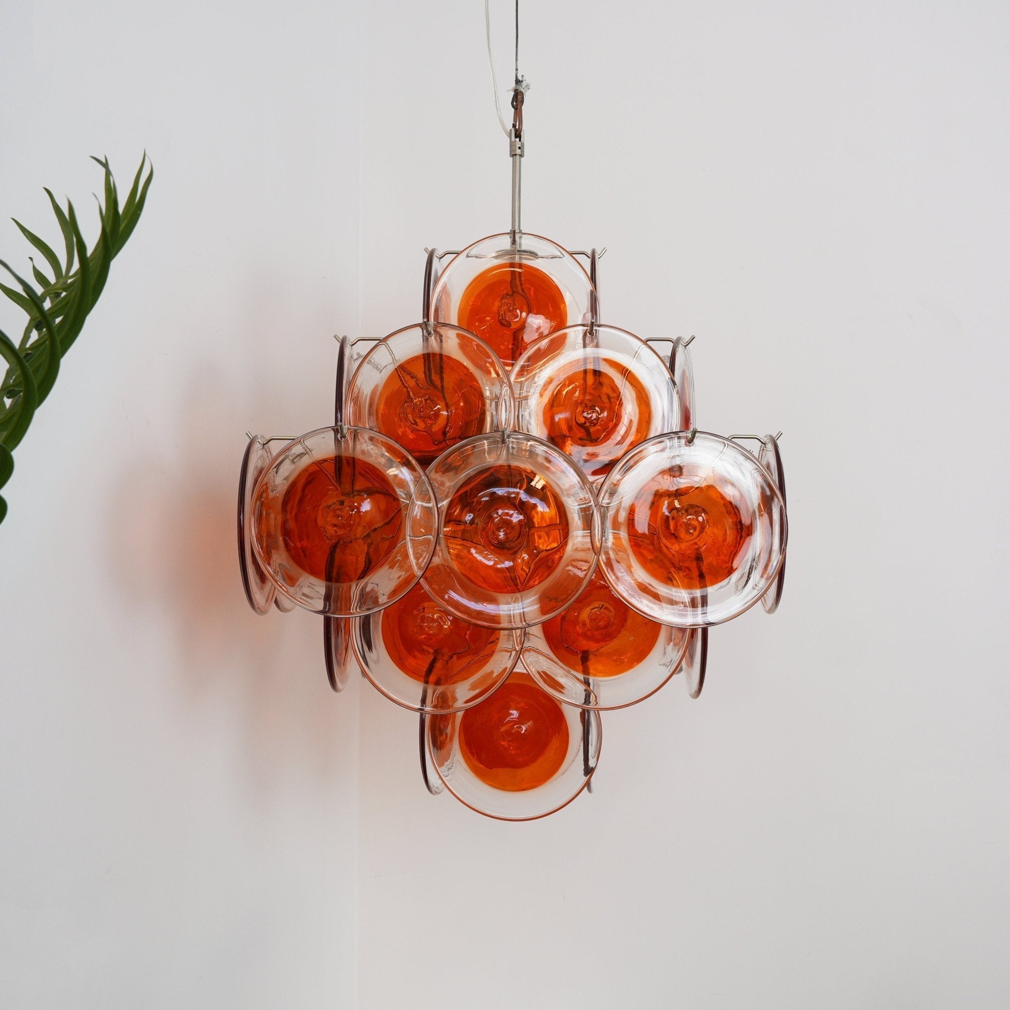 Orange Transparent Murano Glass Disc Chandelier