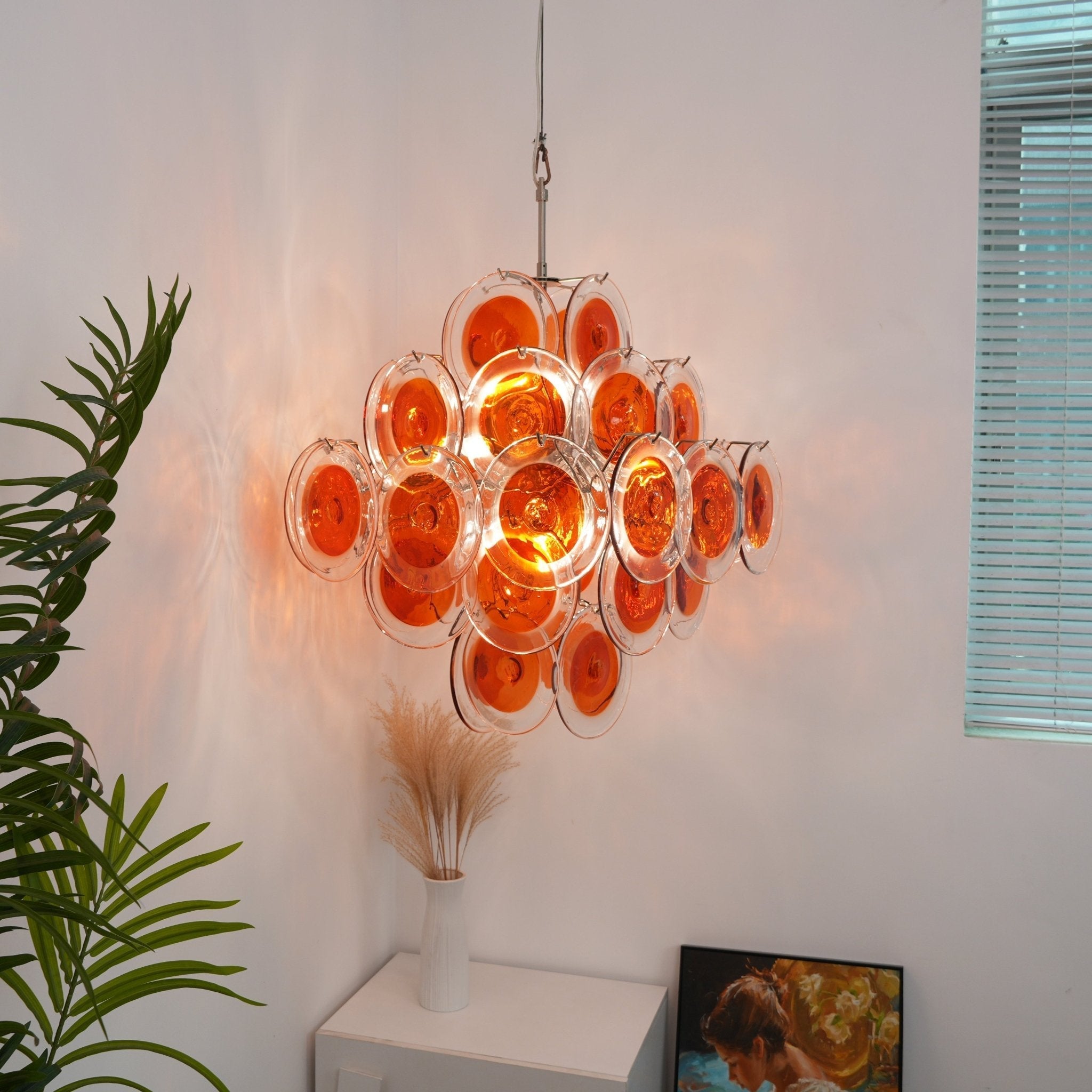 Orange Transparent Murano Glass Disc Chandelier
