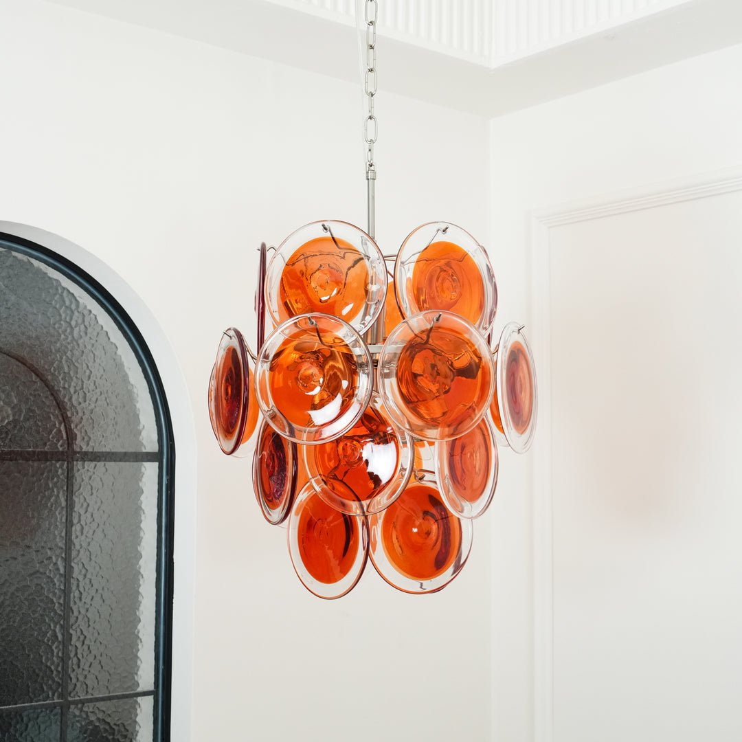 Orange Transparent Murano Glass Disc Chandelier