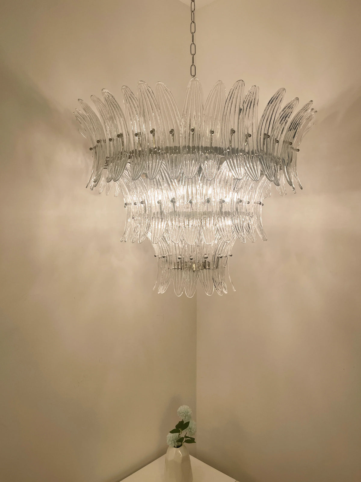 Palm Leaves Murano Transparent Glass Chandelier