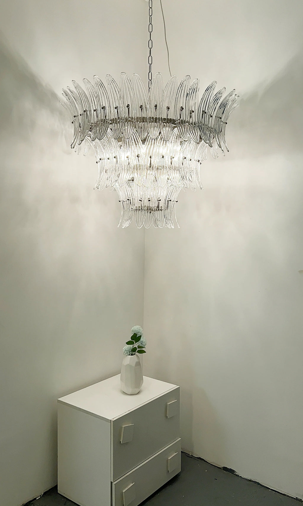 Palm Leaves Murano Transparent Glass Chandelier