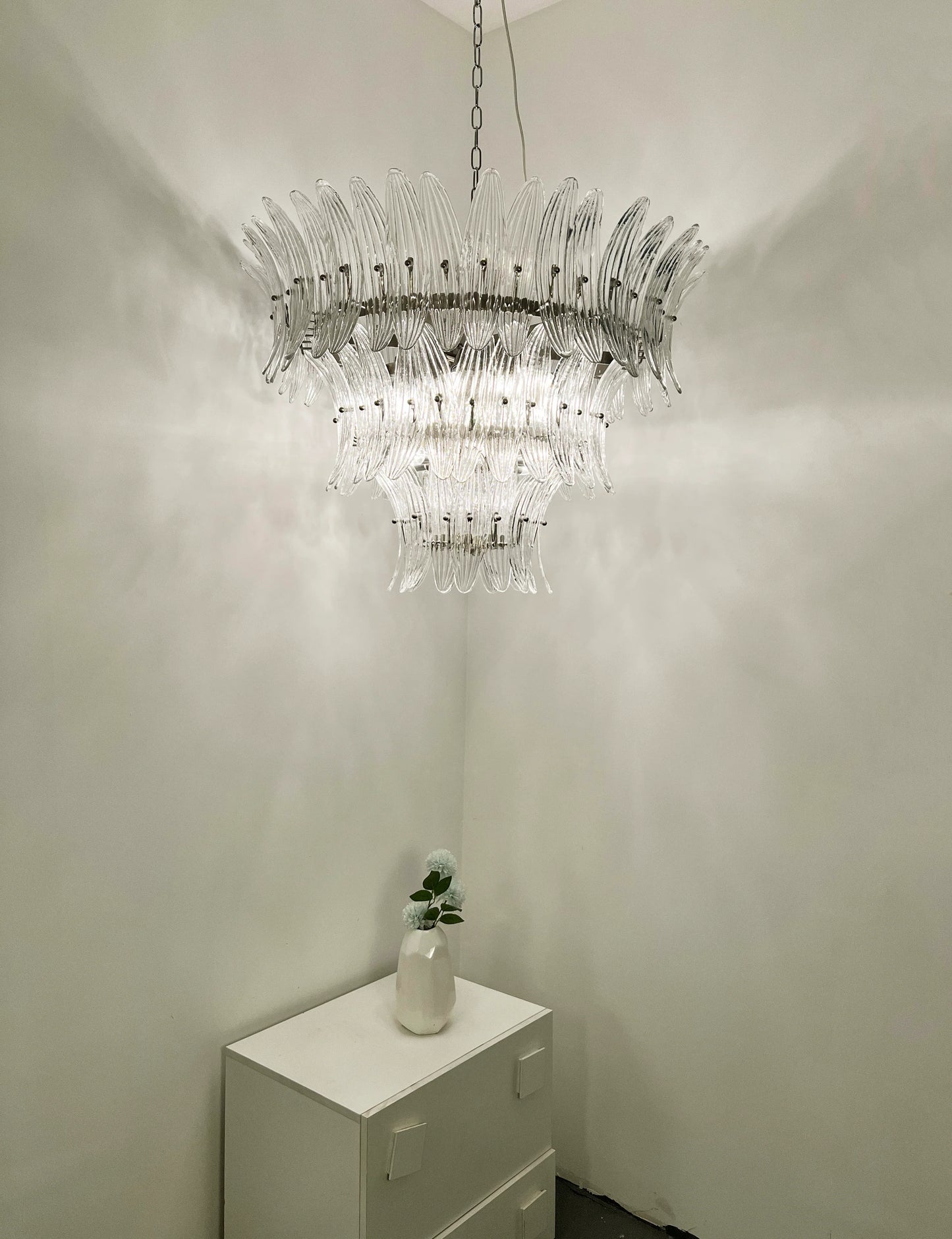 Palm Leaves Murano Transparent Glass Chandelier