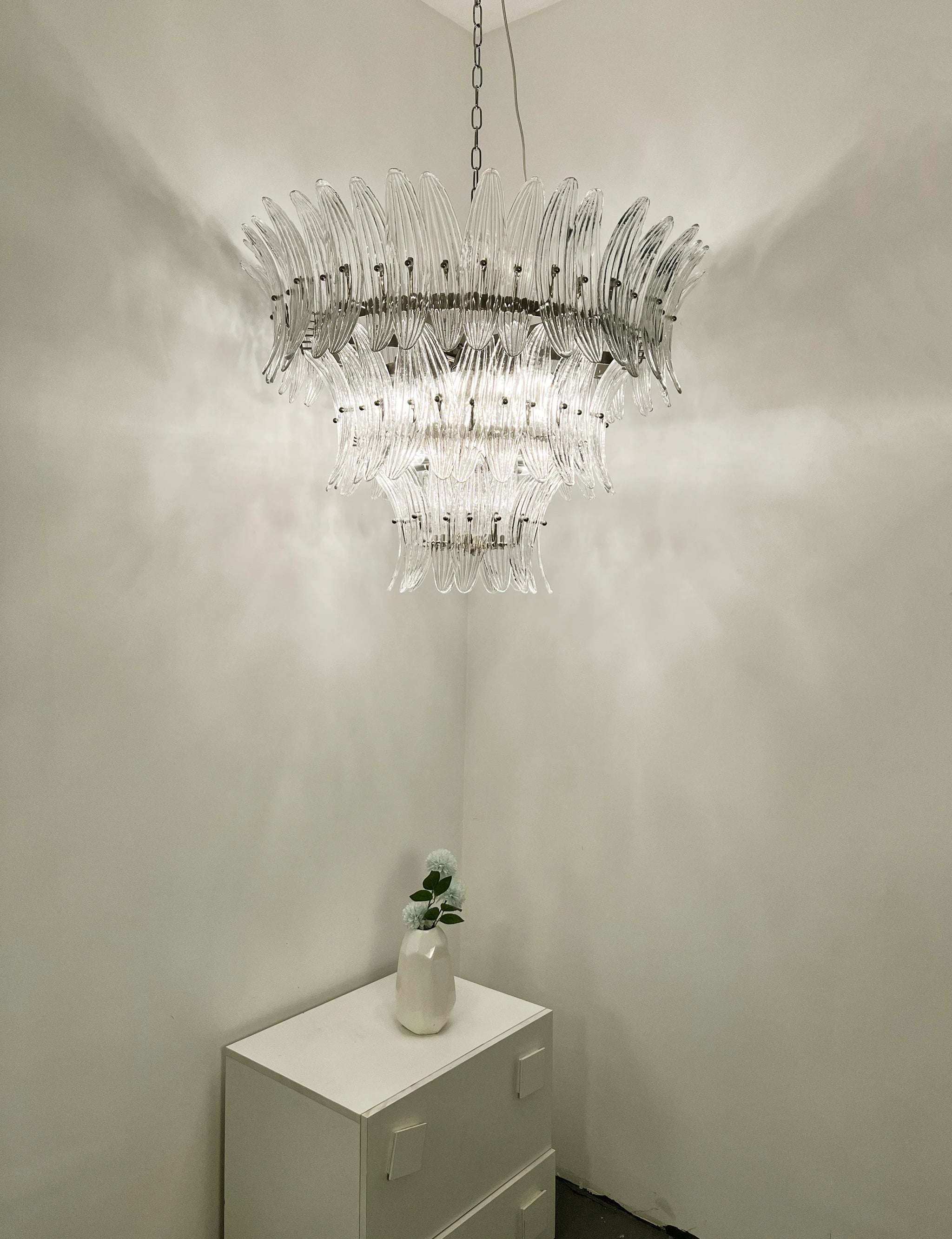 Palm Leaves Murano Transparent Glass Chandelier