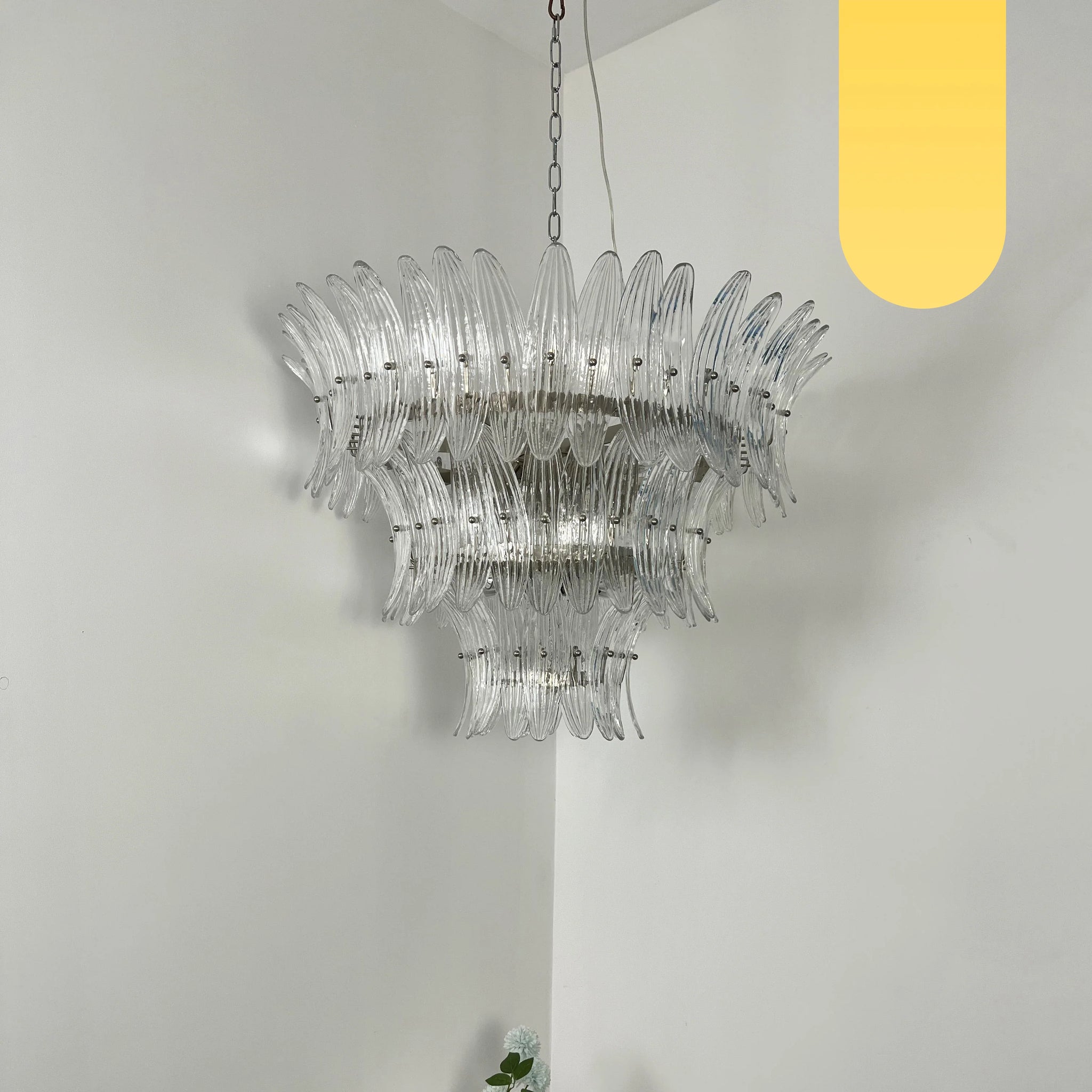 Palm Leaves Murano Transparent Glass Chandelier