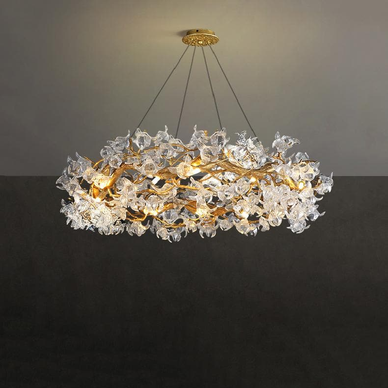 Modern Petal Crystal Round Brass Branch Chandelier Main image