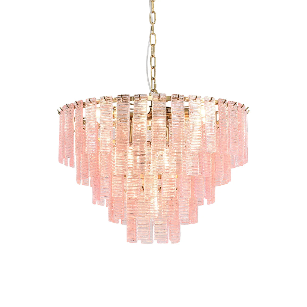 Pink Ridged Glass Rectangle Chandelier