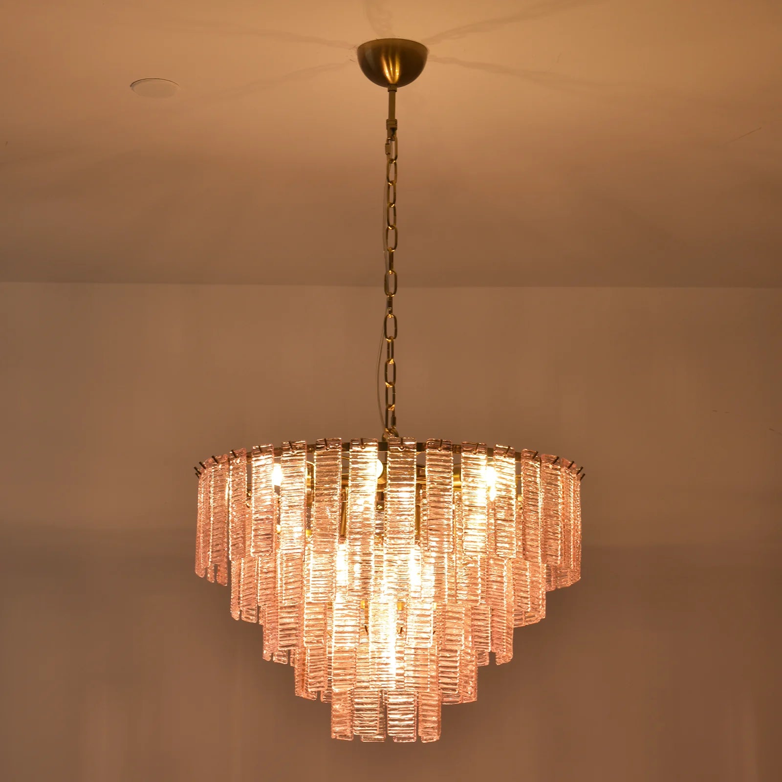 Pink Ridged Glass Rectangle Chandelier