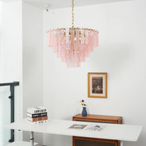 Pink Ridged Glass Rectangle Chandelier