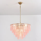 Pink Ridged Glass Rectangle Chandelier