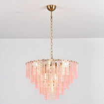 Pink Ridged Glass Rectangle Chandelier