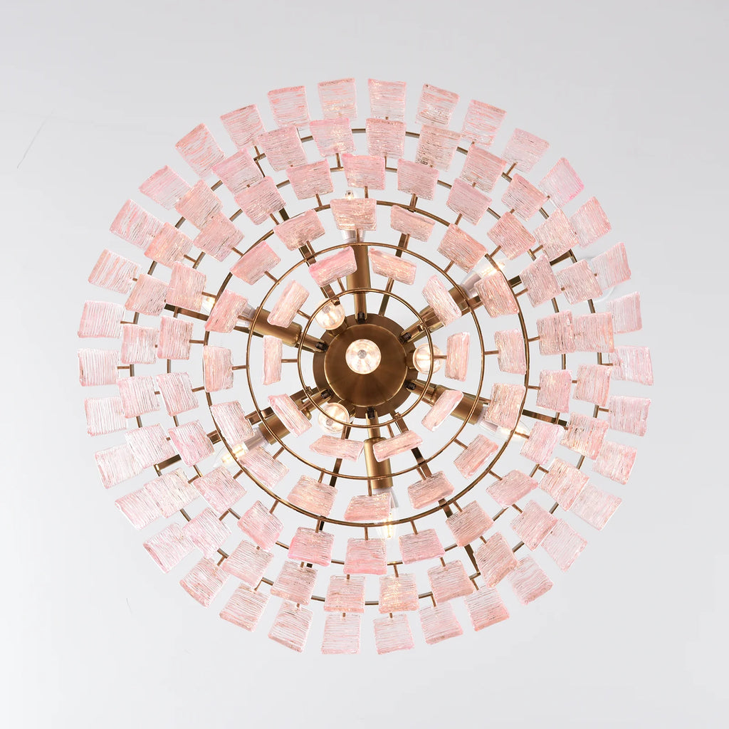 Pink Ridged Glass Rectangle Chandelier