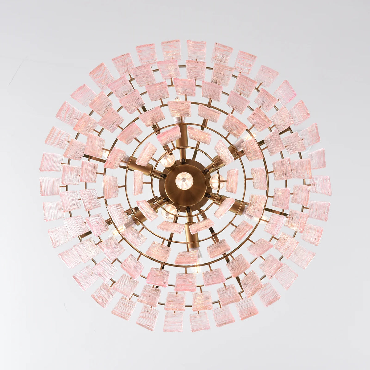 Pink Ridged Glass Rectangle Chandelier
