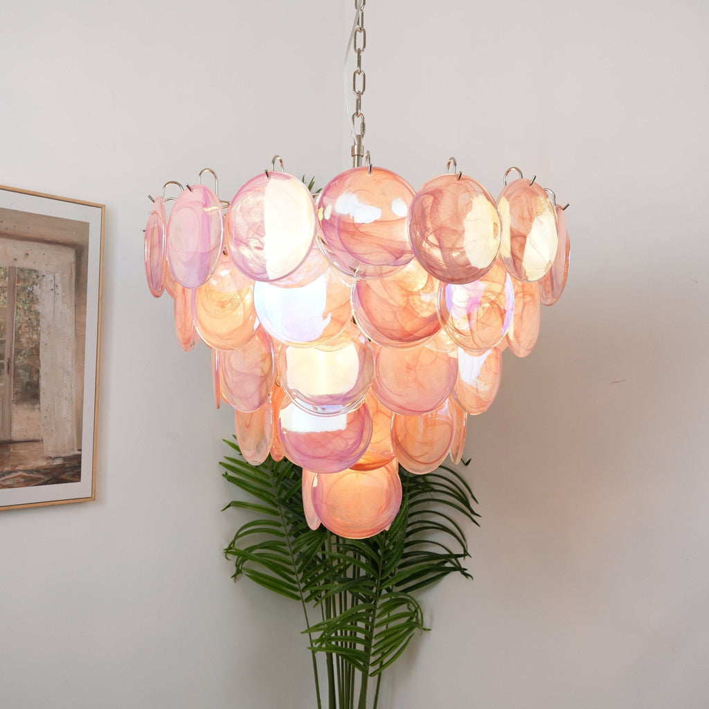 Pink Murano Glass Disc Chandelier