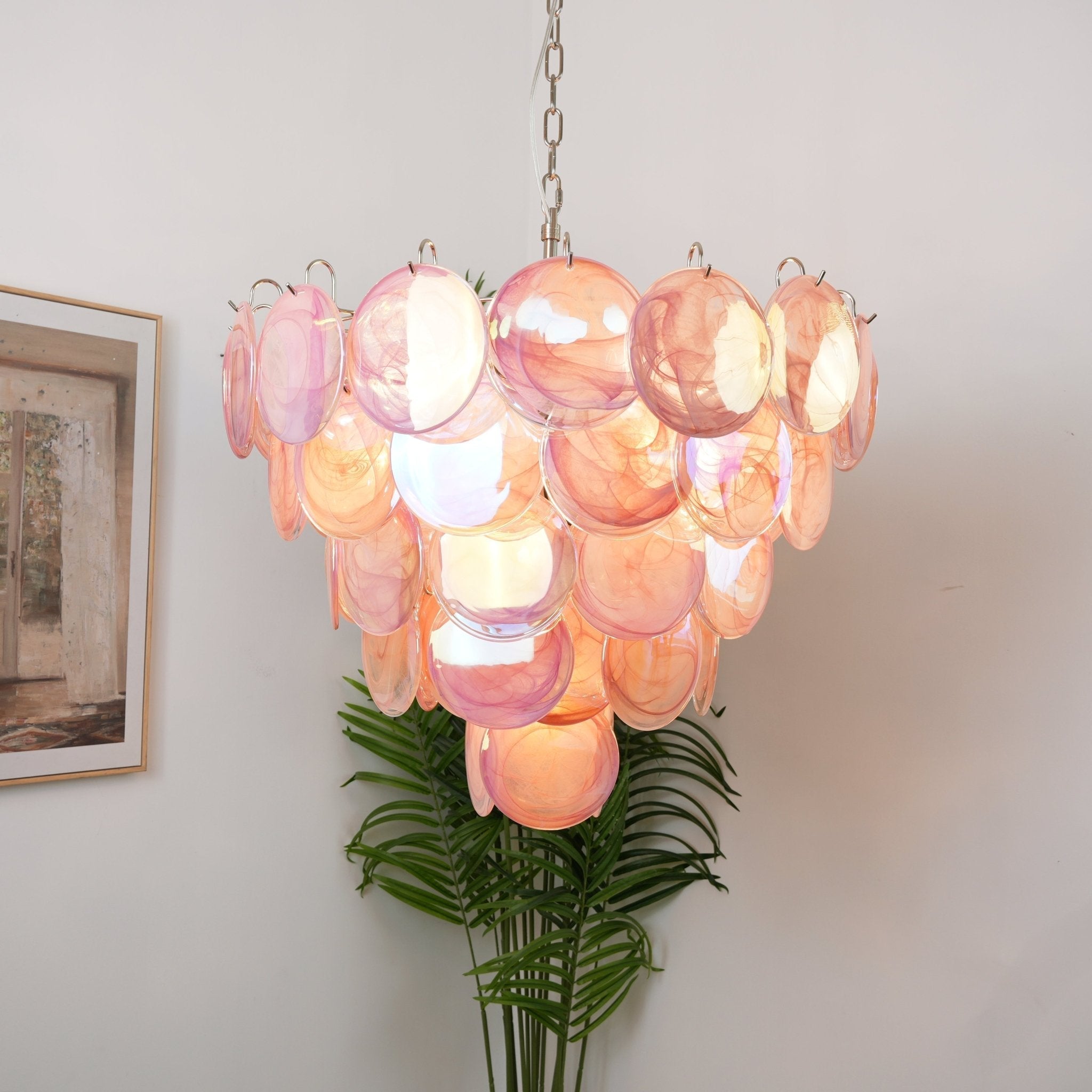 Pink Murano Glass Disc Chandelier