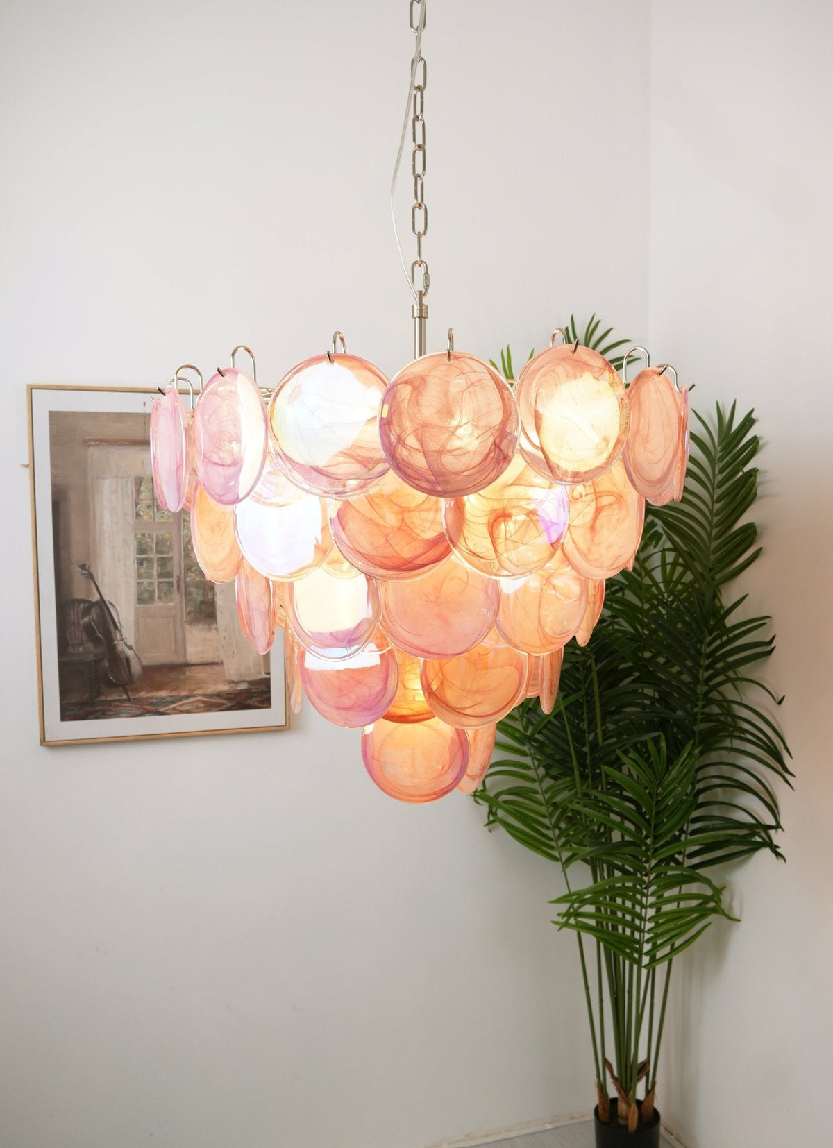 Pink Murano Glass Disc Chandelier