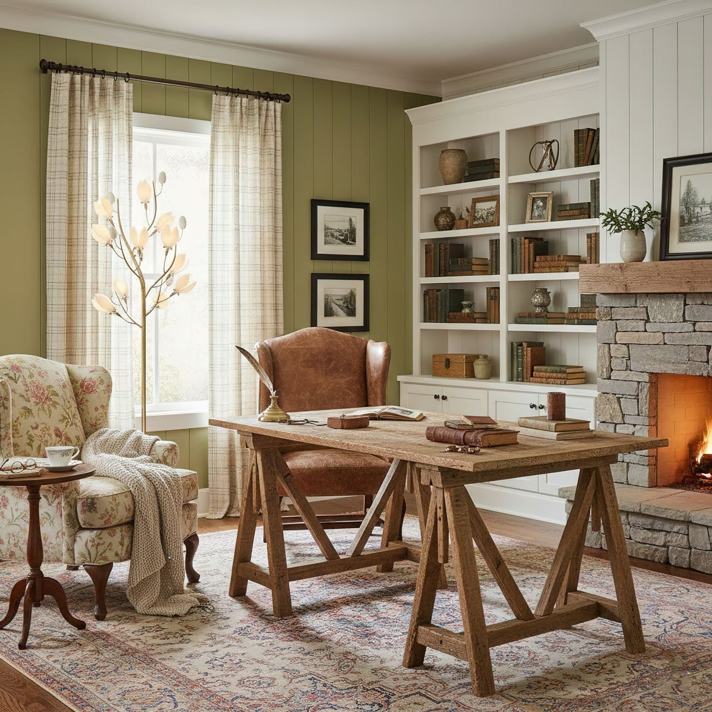Porcelain Magnolia Floor Lamp