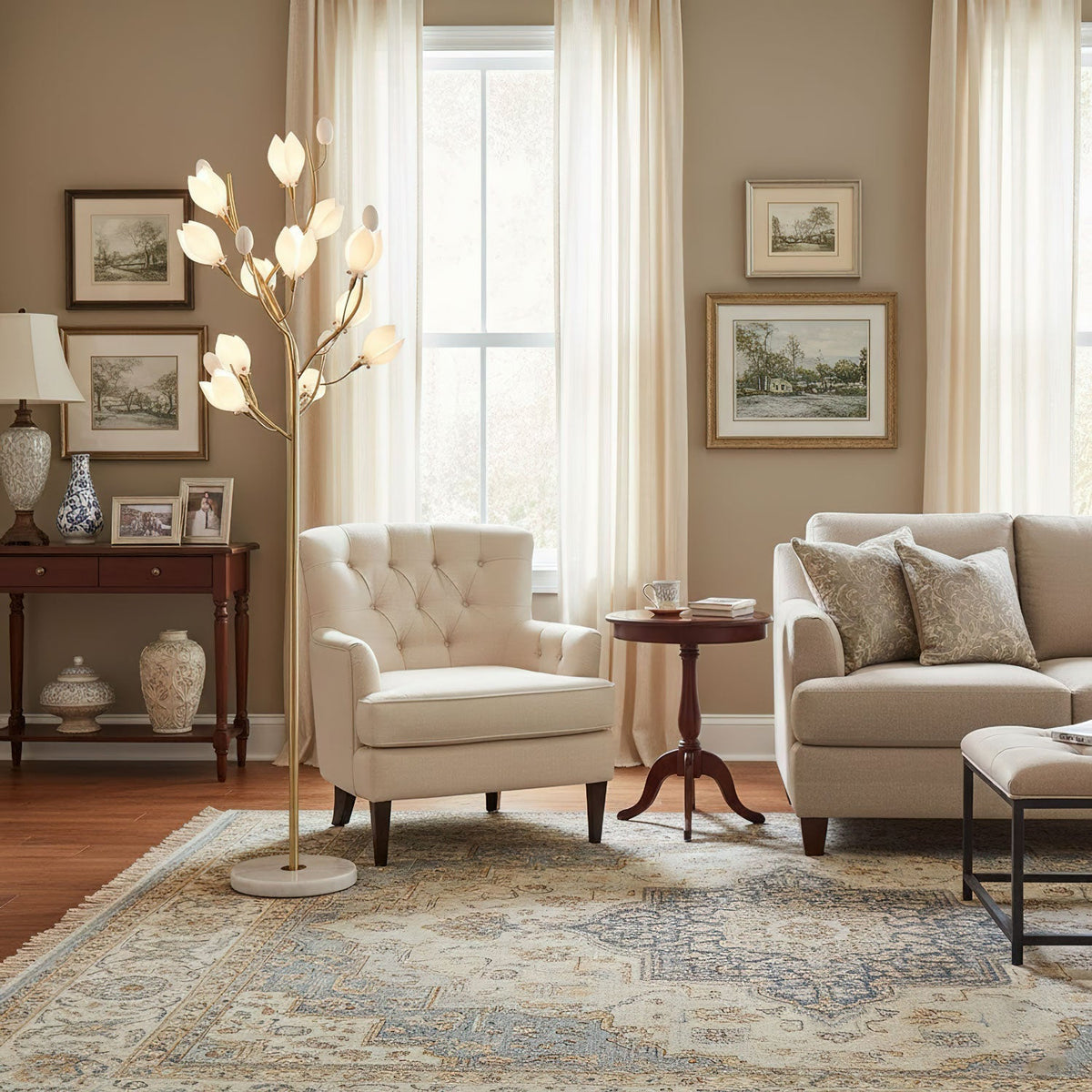 Porcelain Magnolia Floor Lamp