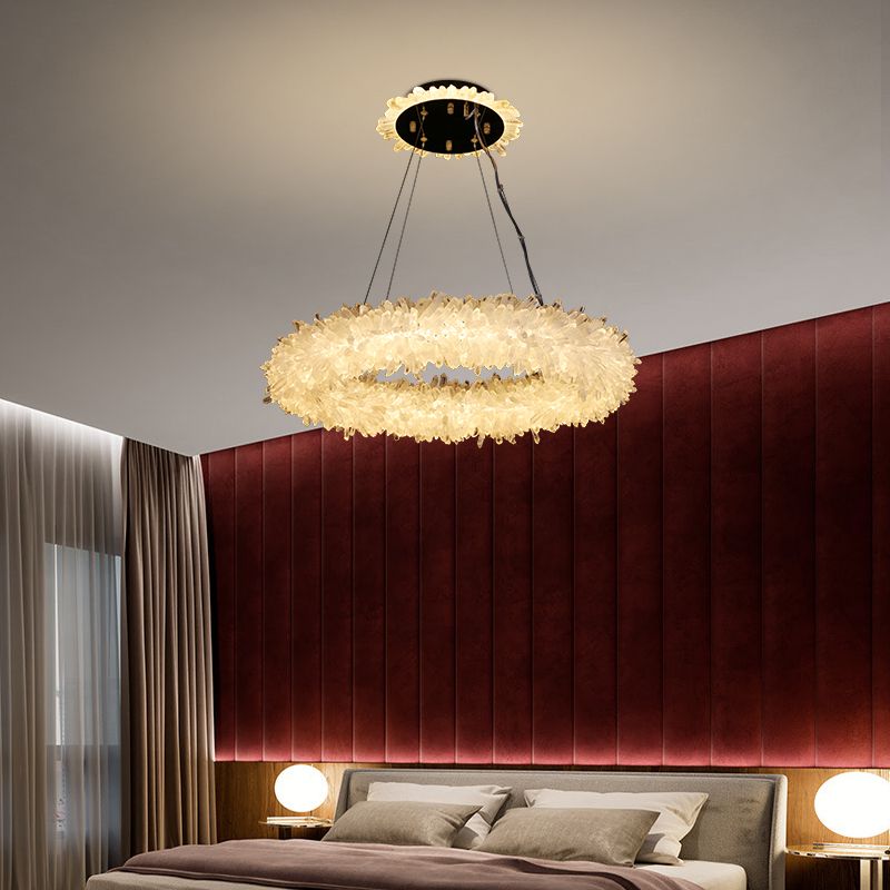 Cervine Quartz Stone Primary Crystal Halo Chandelier