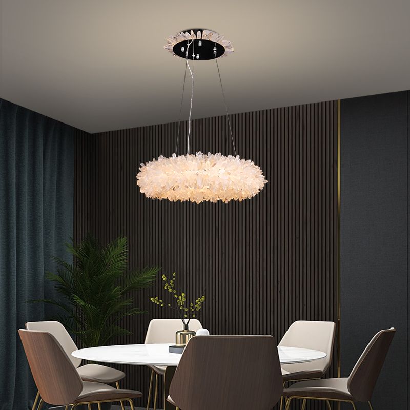 Cervine Quartz Stone Primary Crystal Halo Chandelier