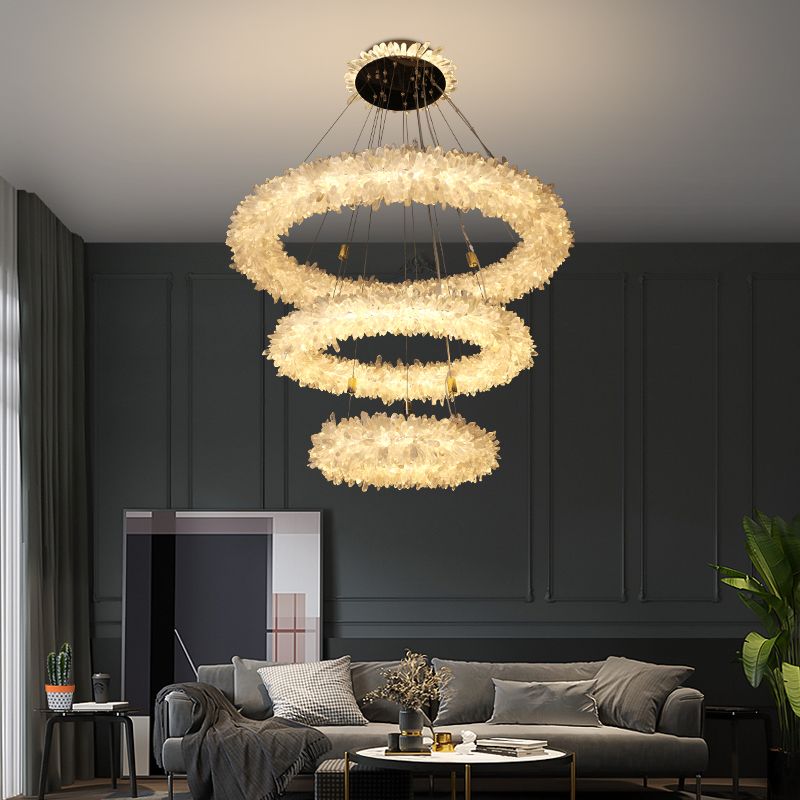 Cervine Quartz Stone Primary Crystal Halo Chandelier