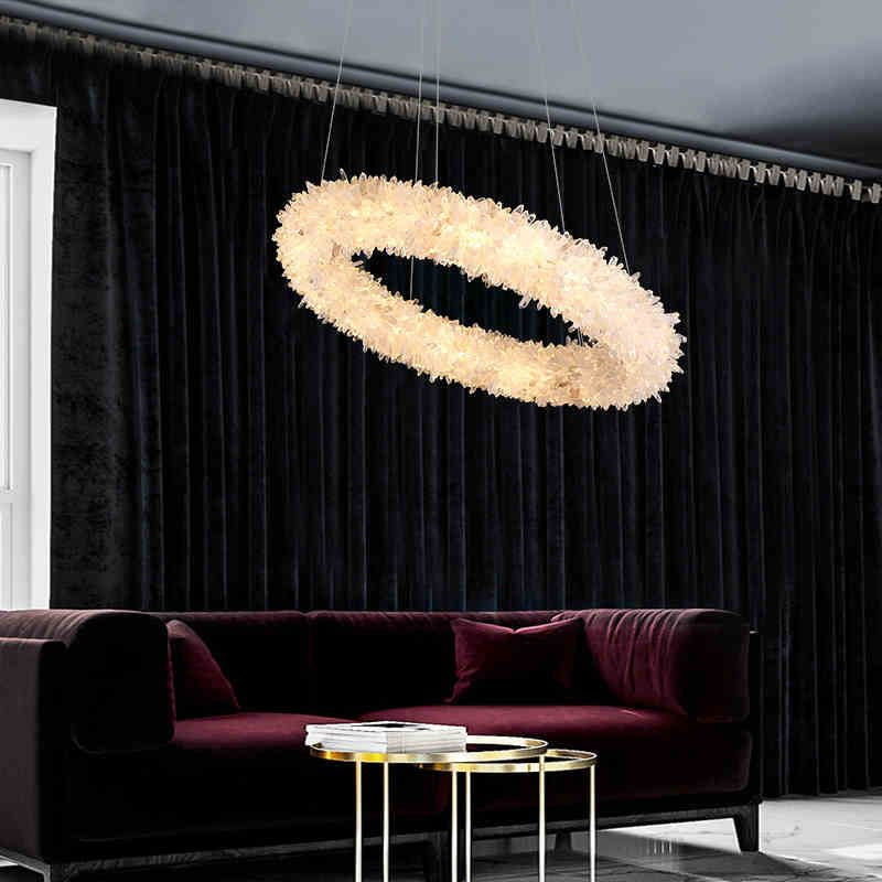 Cervine Quartz Stone Primary Crystal Round Chandelier 22.1" 26.8"