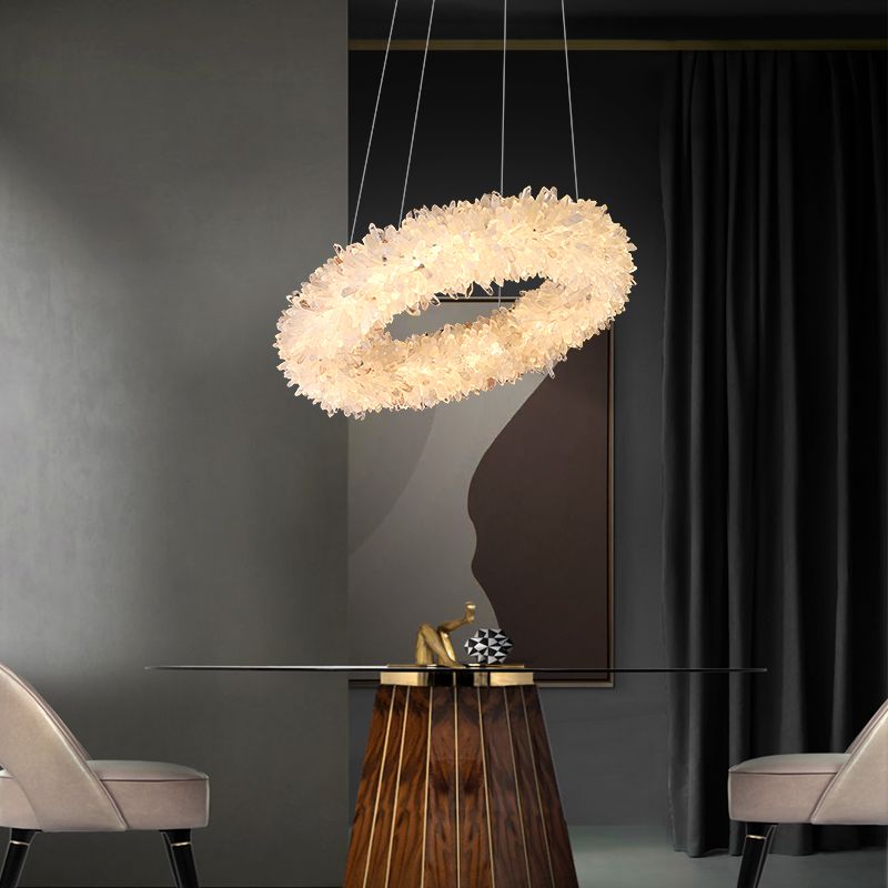 Cervine Quartz Stone Primary Crystal Round Chandelier 22.1" 26.8"