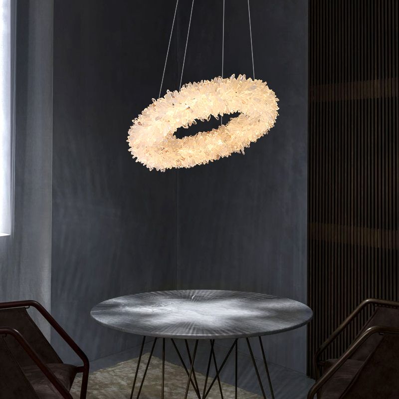 Cervine Quartz Stone Primary Crystal Round Chandelier 22.1" 26.8"