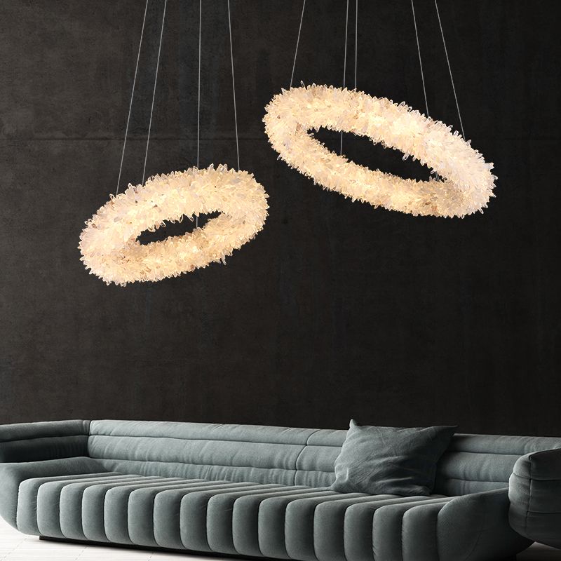 Cervine Quartz Stone Primary Crystal Round Chandelier 22.1" 26.8"
