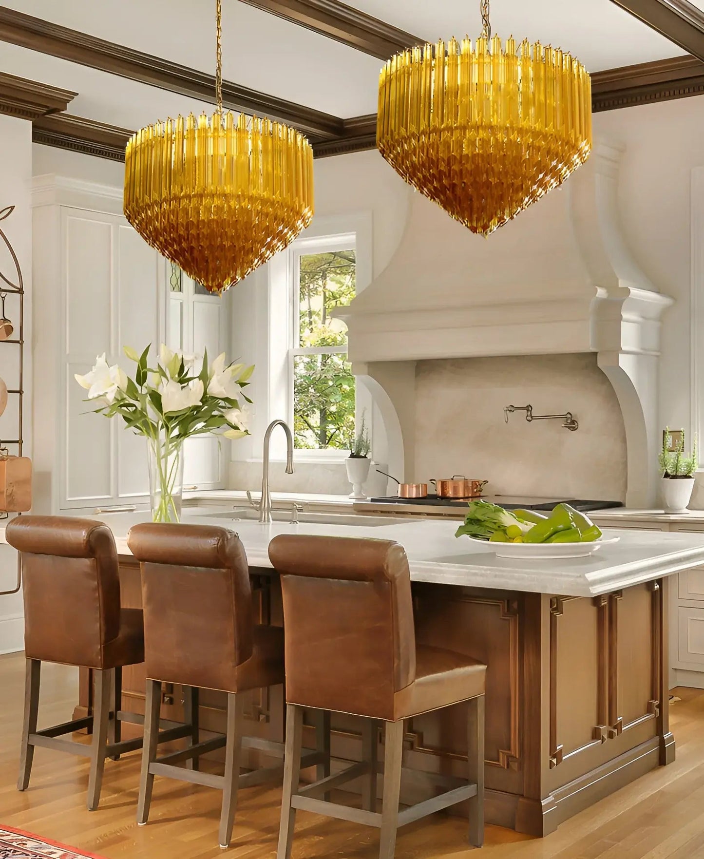 Contemporary Prism Murano Amber Glass Chandelier - CasaraHouse