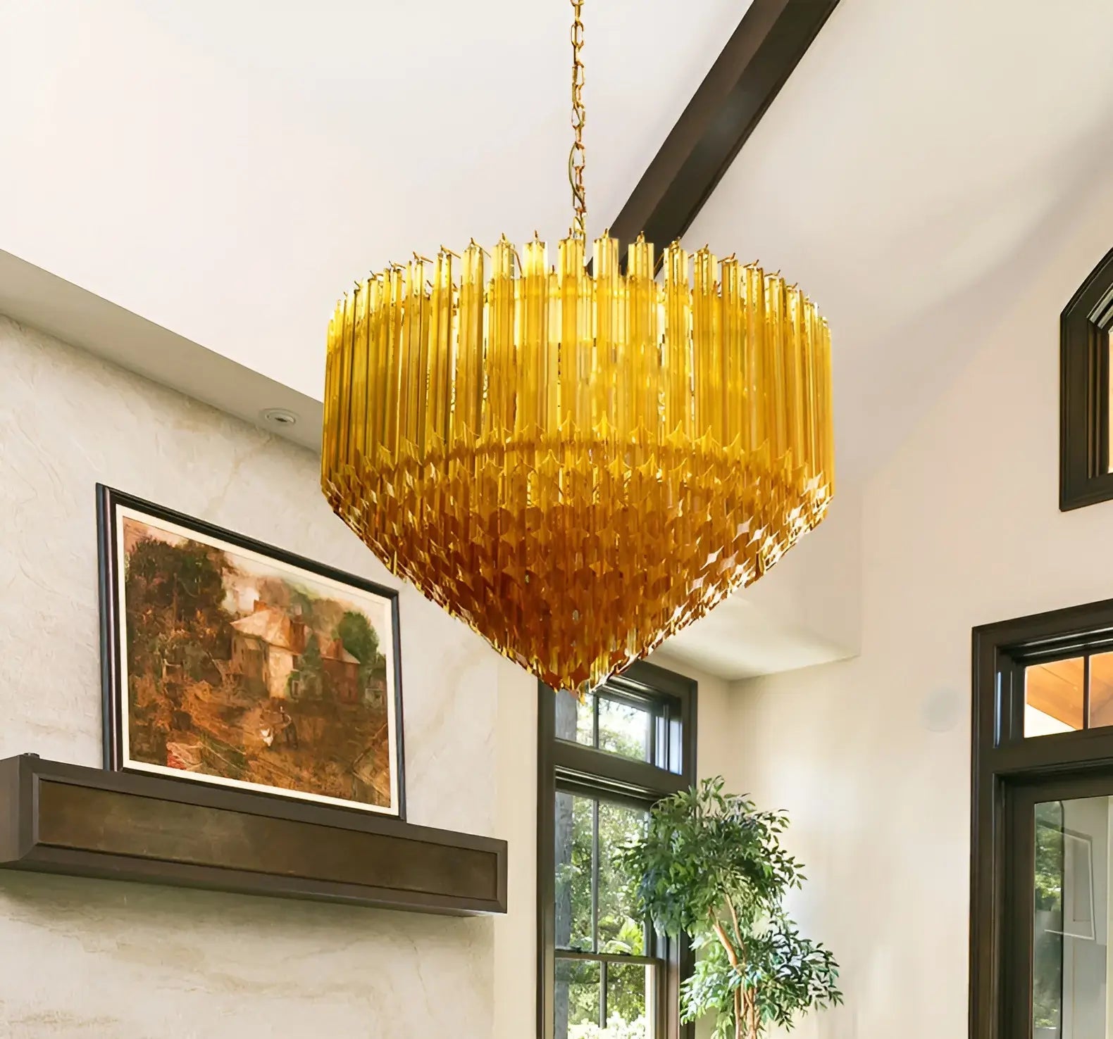 Contemporary Prism Murano Amber Glass Chandelier Secondary image