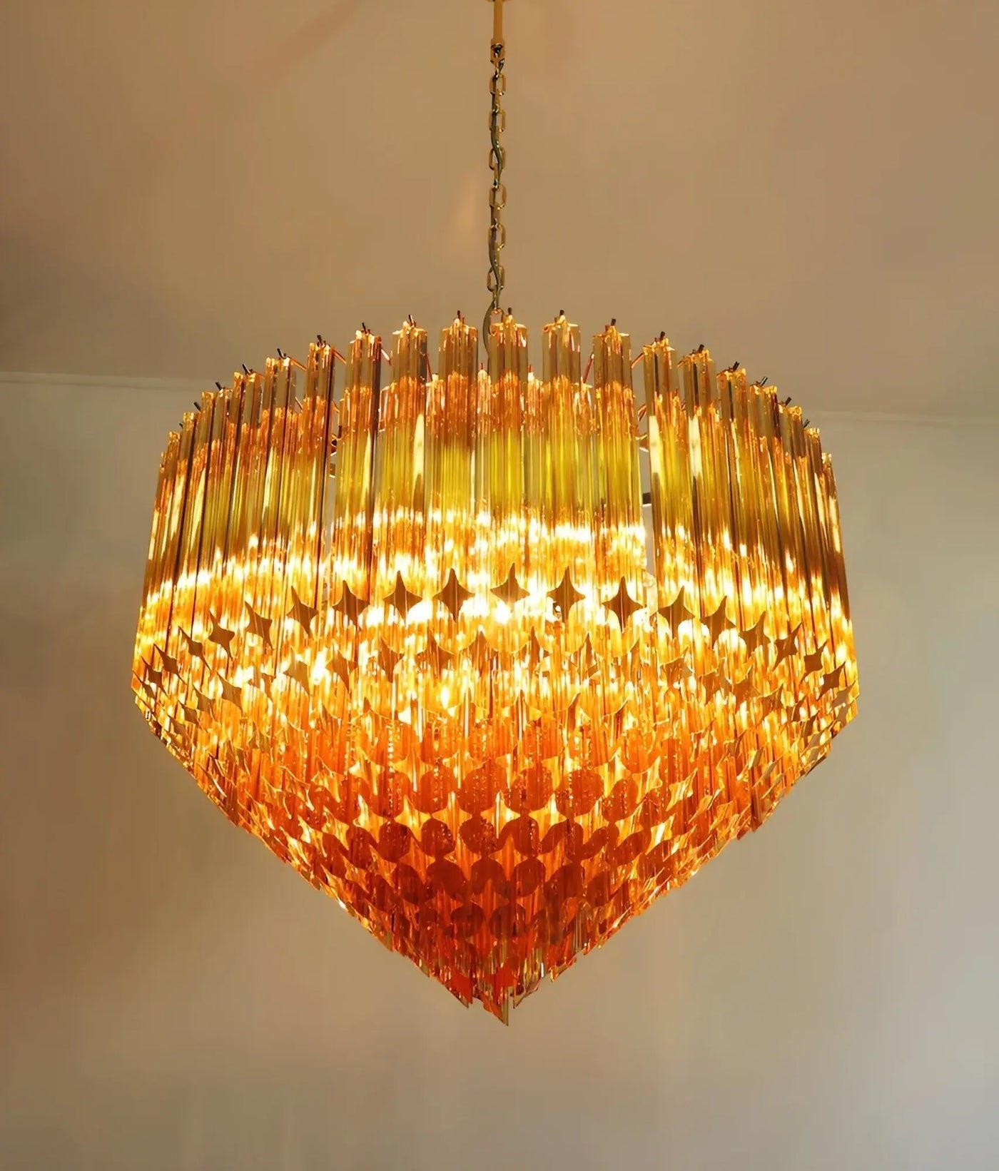 Contemporary Prism Murano Amber Glass Chandelier - CasaraHouse