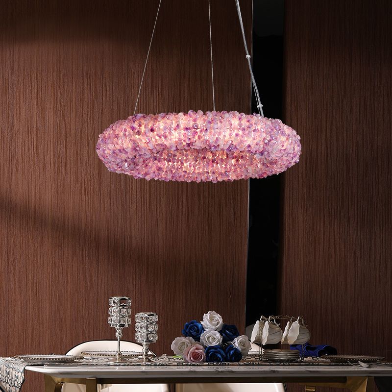 Cervine Quartz Stone Purple Primary Crystal  Round Chandelier 20.5" 28.3" 36.2" 44"
