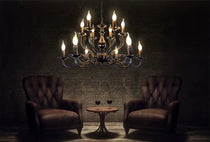 Multi Layer Iron Chandelier with Electronic Candles in Vintage Country Style for Living Room Cafe and Study
