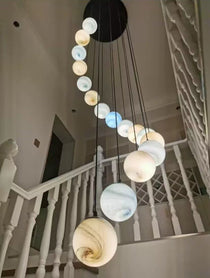Nordic Planet Creative Long Ball Pendant Chandelier Staircase Foyer