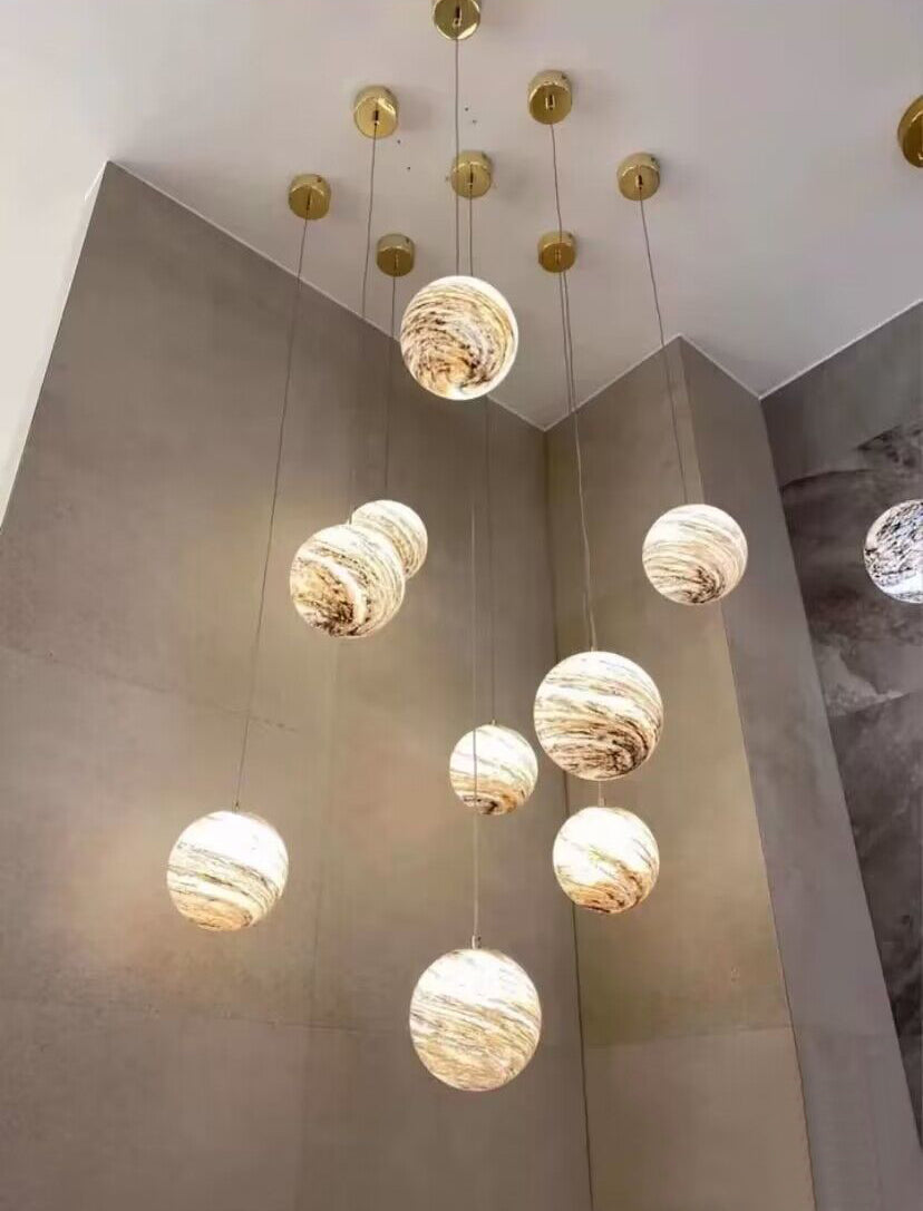 Nordic Planet Creative Long Ball Pendant Chandelier Staircase Foyer Secondary image
