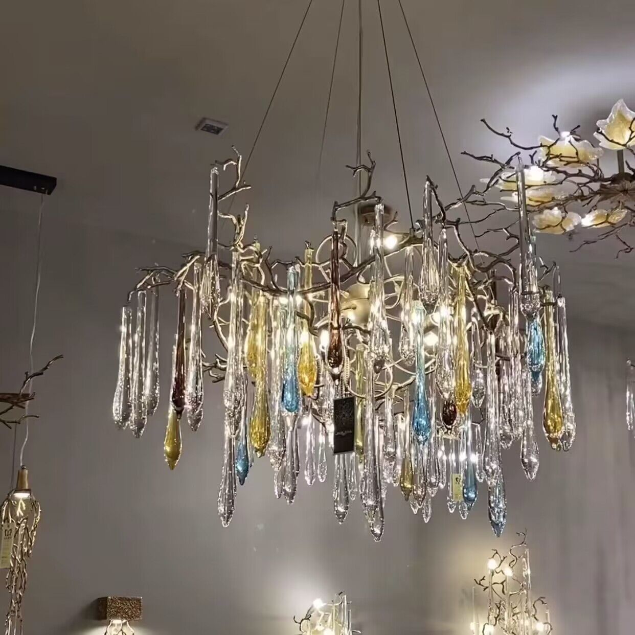 Artistic Branch Chandelier with Blue Glaze Drops for Dining Room Secondary image