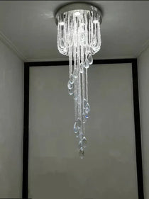 Oversized Modern Cascade Spiral Crystal Staircase Chandelier For Duplex Building