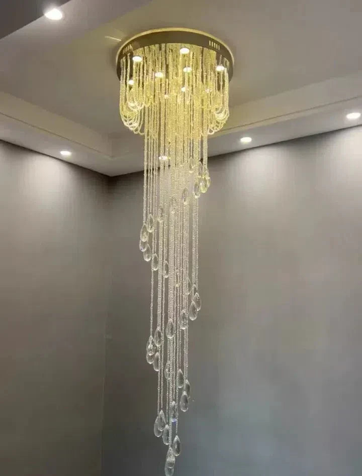 Oversized Modern Cascade Spiral Crystal Staircase Chandelier For Duplex Building