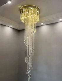 Oversized Modern Cascade Spiral Crystal Staircase Chandelier For Duplex Building