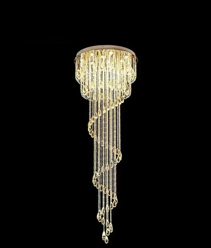 Oversized Modern Cascade Spiral Crystal Staircase Chandelier For Duplex Building