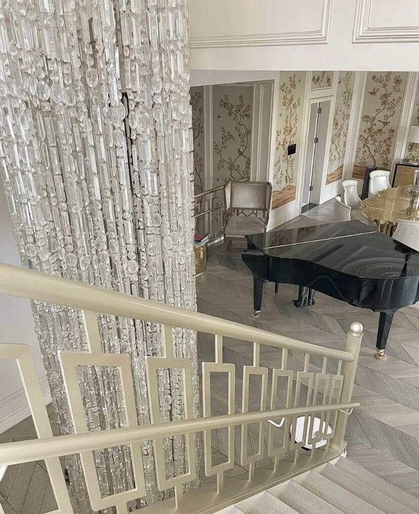 Oversized Silver Crystal Long Ceiling Chandelier Art Designer Column Waterfall Decorative Staircase Light Fixture