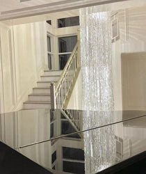 Oversized Silver Crystal Long Ceiling Chandelier Art Designer Column Waterfall Decorative Staircase Light Fixture