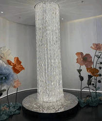 Oversized Silver Crystal Long Ceiling Chandelier Art Designer Column Waterfall Decorative Staircase Light Fixture
